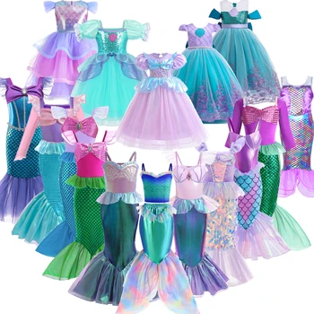Русалочка Диснея, Очаровательное платье принцессы Ариэль, детские костюмы для косплея, бальные платья для вечеринки в честь дня рождения Русалки для девочек, одежда для Хэллоуина