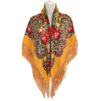 Русский плащ, щедрый шарф с крупным цветочным принтом, женская шаль, Теплый осенне-зимний многофункциональный шарф, пончо, накидки желтого цвета