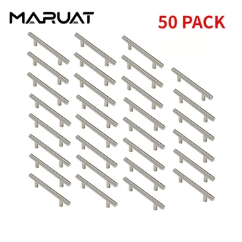 Ручки шкафа MARUAT Упаковка из 50 современных Т образных ручек из нержавеющей стали, Серебряные ручки для выдвижных ящиков, ручка шкафа для кухонной мебели и фурнитуры
