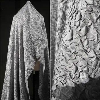 Серая рябь на воде Нерегулярная волна Плиссированное Светоотражающее платье-рубашка Дизайнерская ткань Ткань для пошива Трикотажа, Вяжущегося по метру Ткань