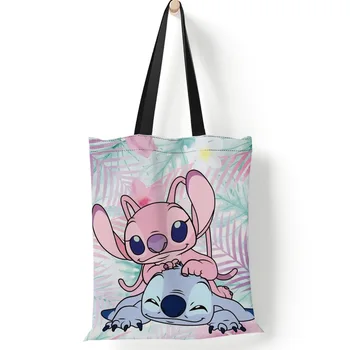 Серия Disney Lilo Stitch С многоцветным принтом, холщовая сумка с рисунком Каваи для девочек, сумка на одно плечо в стиле харадзюку, сумка для покупок