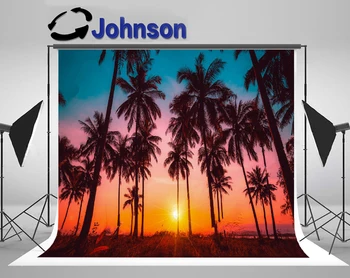 Силуэт пальмы ДЖОНСОНА Coconut Beach Sunset Винтажного оттенка. фон Высококачественная Компьютерная печать свадебного фотофона