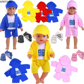 Спортивный модный комплект одежды для куклы 18 дюймов. Американская кукла, бейсбольная шляпа, пальто, шорты, брюки, наряды для 43 см, аксессуары для детских кукол