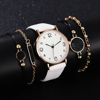 Топовый стиль 5 шт. компл. Женские роскошные кожаные аналоговые женские кварцевые наручные часы Модный комплект часов-браслетов Relogio Feminino