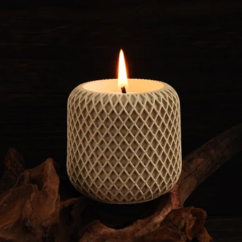 Цементная форма для свечей с ромбовидным узором, Круглый Сосуд для свечей, Силиконовая форма, Бетонный Цветочный горшок, Силиконовая форма для держателя ручки