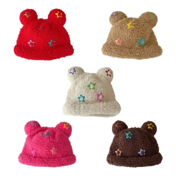 Шерстяная шапка с медвежьими ушками, стильная вязаная шапка в подарок для маленьких мальчиков и девочек